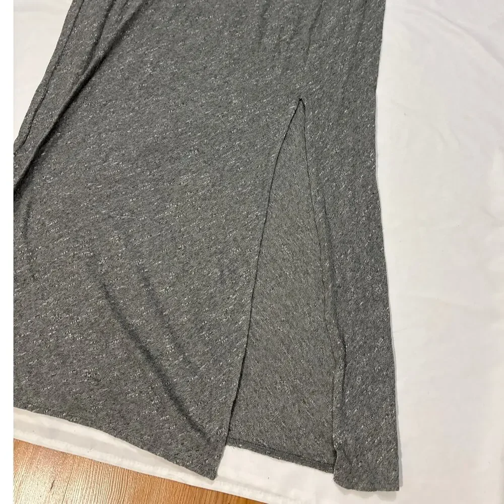 NWT Free People Women’s Large Sabrina Maxi Dress Grey Cotton Slit Beachy Boho